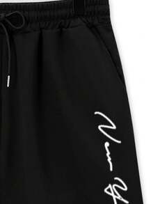 Manfinity Homme Conjunto casual de camiseta y pantalones cortos con estampado de letras para hombre, color negro - Negro - Ver 5