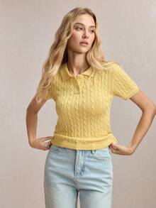 BizChic 新款春夏黄色Polo领麻花针织女式上衣 - 黃色 - 查看 5
