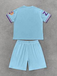 Manfinity Homme Men's Printed Short Sleeve T-Shirt And Shorts Set - Baby Blue - View 3