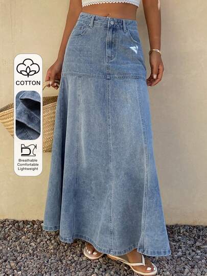 DAZY Jupe longue décontractée en jean style patchwork western cowgirl pour femmes, pour l'été