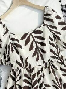 SHEIN EZwear 大码女式树叶印花褶皱休闲连体裤，适合度假和日常穿着 - 彩色 - 查看 5
