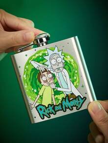 Rick and Morty X SHEIN 6盎司便携式不锈钢酒壶，迷你便携，适合露营户外使用 - 銀色 - 查看 4