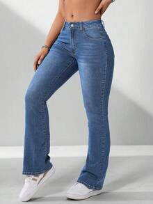 Flexra Plus Size Solid Color Minimalist Everyday Jeans - Dark Wash - View 7