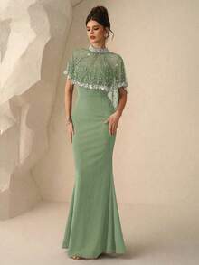 Coutiva High-End Evening Gown, Elegant Luxury Party Dress - Grass Green - View 7