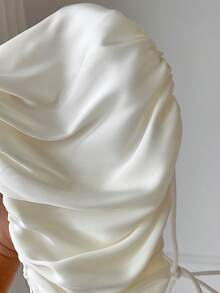 Comfortcana Women's Summer Fashion Solid Color Pleated Shoulder Tie Camisole - Pale Yellow - View 8