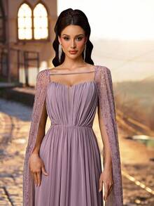 Aureia Elegante y lujoso vestido largo de sirena con hombros descubiertos, bordado con cuentas, con un cuello amplio y fluido, adecuado para festivales, bodas, galas, conciertos, eventos de negocios y ocasiones de influencers en redes sociales - Púrpura malva - Ver 8
