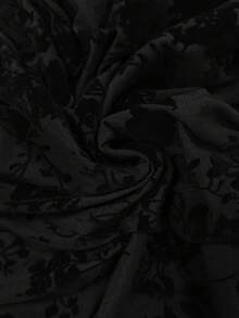 RosyDaze 女士纹理植绒印花露肩长袖连体衣 - 黑色 - 查看 5