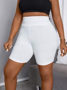 SHEIN CURVE+ Quần legging co giãn cỡ lớn dành cho nữ, quần legging trắng, quần short trắng, mùa xuân/hè. - trắng - Xem 4