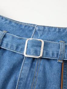 GlowEve 女士休闲牛仔短裤，配腰带，夏季 - 藍色 - 查看 4