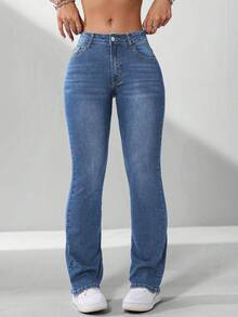 Flexra Plus Size Solid Color Minimalist Everyday Jeans - Dark Wash - View 1