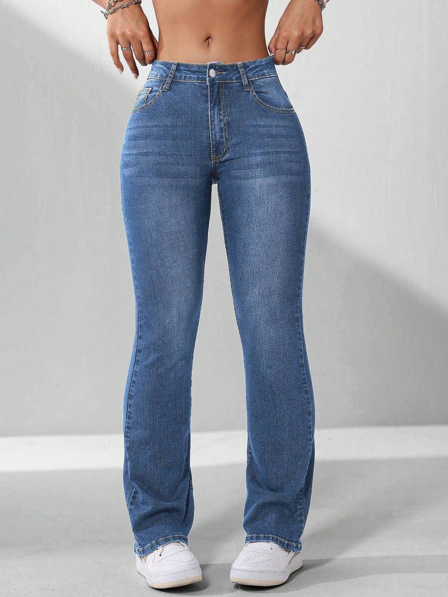 Flexra Plus Size Solid Color Minimalist Everyday Jeans - Dark Wash - View 1