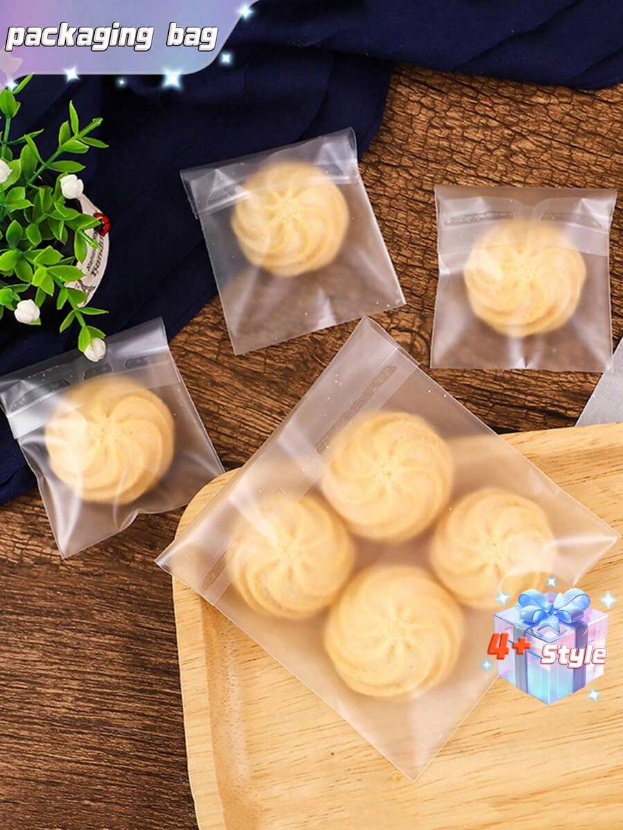 SHEIN 100 bolsas transparentes para galletas (10 cm, 10 cm, 6,8 cm) Suministros escolares Bolsas/cajas de alimentos adecuadas para caramelos, chocolate, galletas, etc. - transparente - Ver 1