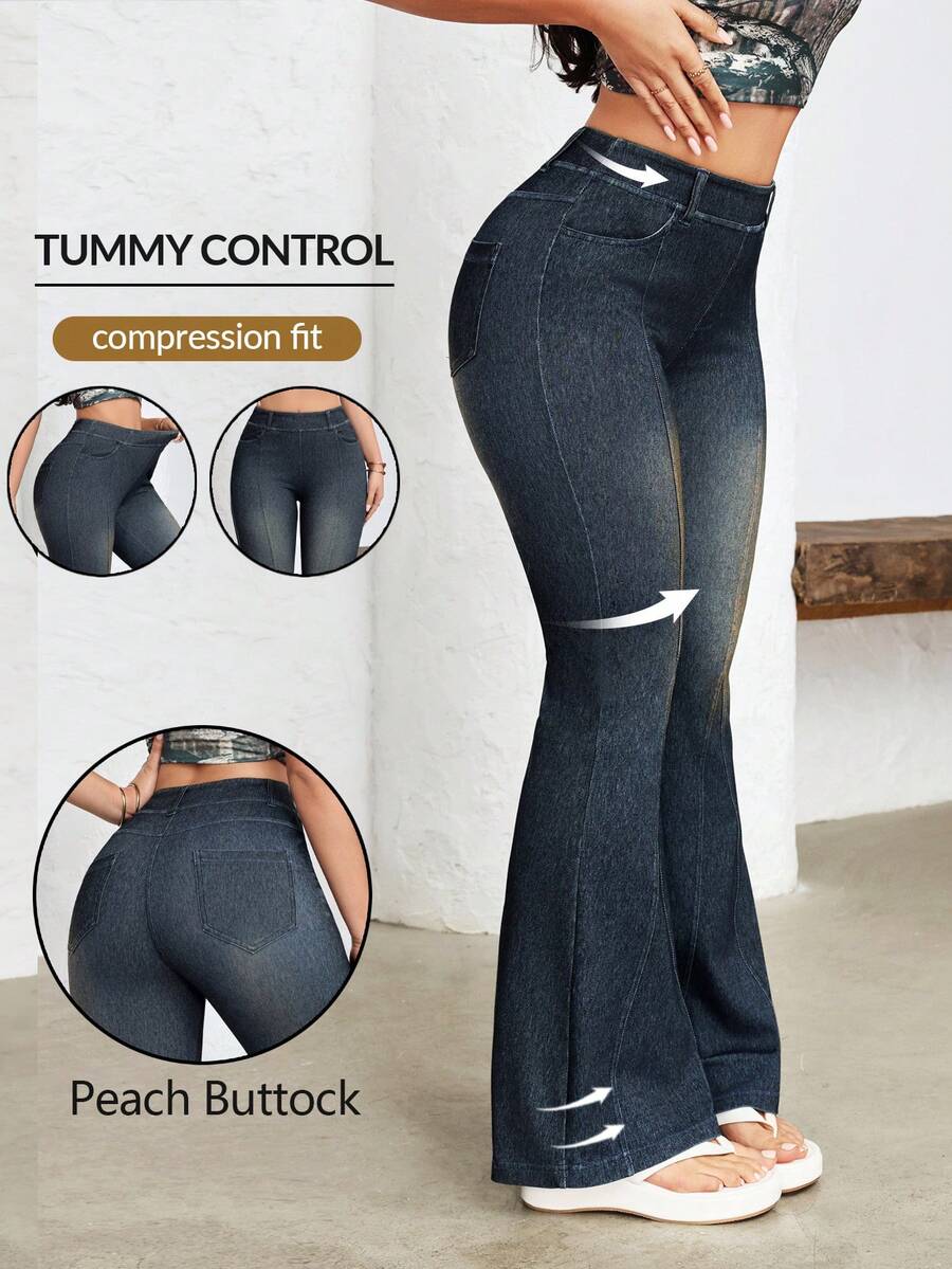 Flexra Jeans acampanados de moda versátiles y con ajuste retro para mujer - Azul - Ver 1