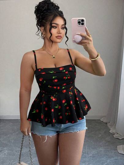 Elenzga Plus Size Woven Printed Summer Women's Halter And Tank Top