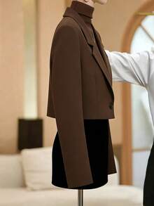 Franclia Petite Áo khoác blazer tay ngắn, kiểu dáng công sở tối giản dành cho nữ, thích hợp cho mùa xuân/hè. - màu nâu - Xem 3