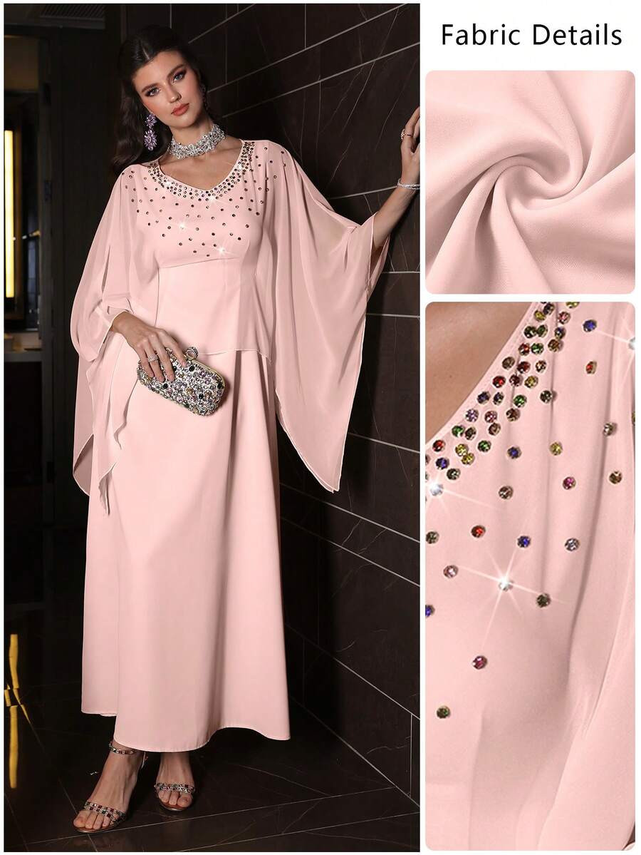 SHEIN Najma 浪漫玉米黄雪纺重工装饰长袍