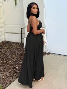 Alexandranx Vestido largo con escote halter sin espalda y cruzado en la espalda, para fiesta - Negro - Ver 6