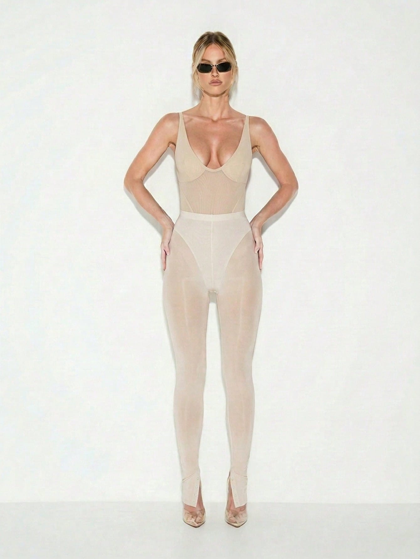 KIZN Leggings de malla de cintura alta con detalle de botones