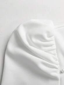 SHEIN 少女白色优雅方领褶皱腰身短袖中长连衣裙 - 白色 - 查看 5