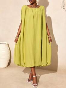 BamGleam Loose Ruched Sleeveless Dress, Relaxed Bohemian Style, Flattering Silhouette, Suitable For Beach Vacation - Green - View 2