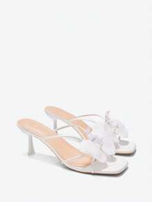 Eladyva Floral Decor High Heel Sandals, European & American Style Beach Summer Slippers, Suitable For Dates, Commuting, Banquets, Gatherings, Parties - White - View 7