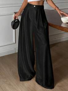 DAZY Women's Loose Wide Leg Pants, Elegant Vacation Wear, Spring & Autumn - Black - View 5