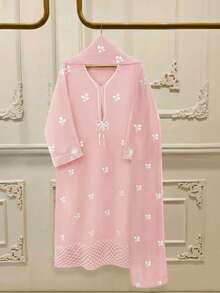 GlowEve New Spring/Summer Women's Fashion Casual Butterfly Print Long Sleeve Robe Dress With Matching Shawl, 2 Pieces Set - Multicolor - View 1