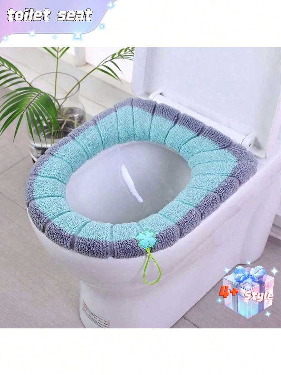 1pc Comfortable Toilet Seat, Household Toilet Seat, Washable Knitted - Green - View 1