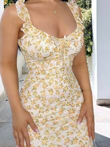 Women Sleeveless Ditsy Floral Dress - Pink - View 5