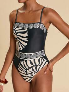 Travachic Women's Floral Print Fashion Spaghetti Strap One-Piece Swimsuit - Multicolor - View 7