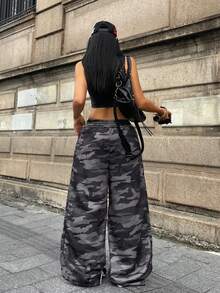 Coolane 女士夏季街头休闲运动必备单品法式灰弹力腰直筒裤 - 彩色 - 查看 2