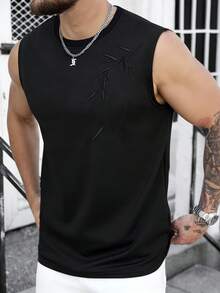 Manfinity CasualCool Men's Solid Color Crew Neck Sleeveless Slim Fit Casual Tank Top, Suitable For Summer - Black - View 1
