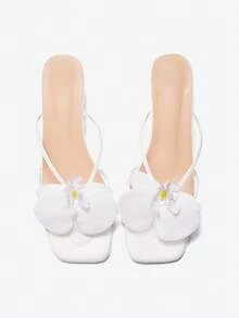 Eladyva Floral Decor High Heel Sandals, European & American Style Beach Summer Slippers, Suitable For Dates, Commuting, Banquets, Gatherings, Parties - White - View 9