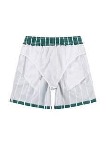 VIVINTIMO Men's Casual Striped Drawstring Beach Shorts - Green - View 4