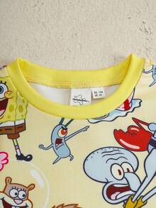 SpongeBob SquarePants | SHEIN 男童短袖圆领T恤短裤睡衣套装 - 黃色 - 查看 3