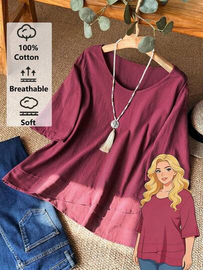 Rusticease Plus Size Asymmetric Hem Rose Red Country Shirts Fall Clothes