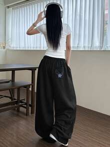 DAZY 女士休闲阔腿运动裤，美式风格 - 黑色 - 查看 5