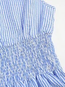 Franclia Women's Elegant Plaid Tie Shoulder Fitted Blouse, Suitable For Daily Commute, Spring/Summer - Blue - View 3