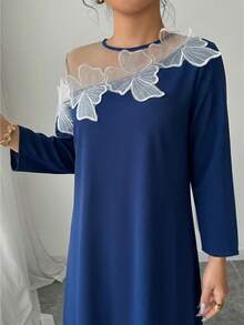 Rafferiza Gaun Lengan Panjang Transparan Motif Bunga 3D untuk Wanita - Navy Blue - View 5