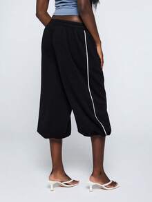 COUREZ Low Rise Side Stripe Capris /Y2K Summer Outfits For Women Spring Outfits For Women Summer Clothes Going Out Outfits Summer Bottoms Baggy Pants Capris For Women - Black - View 3