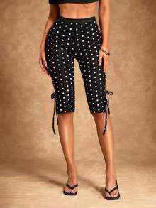 Radiana 女士性感复古独特黑白波点透视网纱低腰七分裤 - 黑色 - 查看 7