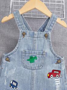 男婴休闲复古水洗翻盖口袋牛仔背带裤，男婴春夏服装 - 淺色水洗藍 - 查看 4