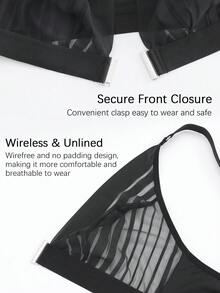 Underwear & Sleepwear 1pc Mesh Patchwork Backless Plunge Bra, Adjustable Straps, Wireless - Black - View 6