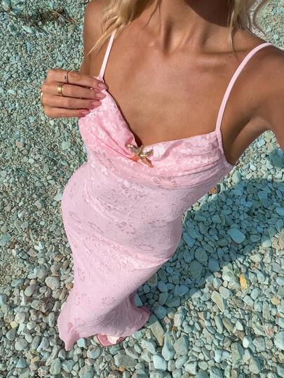 INAWLY Vestido de verano para mujer con decoración de estrella de mar de metal y bajo con forma de cola de pez