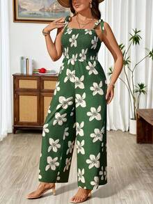 Weeklong Mono casual con pliegues y estampado floral para mujer talla grande, adecuado para vacaciones y uso diario - Multicolor - Ver 6