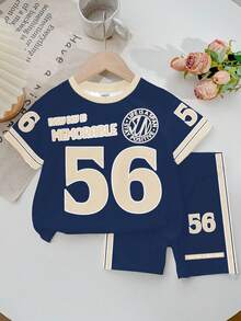 Bộ đồ thể thao thường ngày 2 món cho bé gái, in số 56, khẩu hiệu "Mỗi ngày đều đáng nhớ", tay áo phối màu, áo thun ngắn tay và quần short đạp xe, thích hợp cho mùa hè, thể thao, tập thể dục và những buổi đi chơi thường ngày. - Nhiều màu - Xem 2