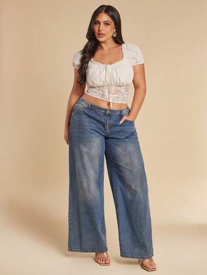 SHEIN BAE Plus Size Women's Summer Fashion Vacation Style White Heart Neck Petal Sleeve Lace Patchwork Cropped Top,Summer Tops,Summer Clothes,Tube Top,Spring Outfits For Women,Summer,Shirts,Western Outfits For Women,Going Out Top,Holiday Outfits For Women,Tops For Women,Office Wear Women,Tank Top,Vacation Outfits Women,Plus Size,Western Outfits For Women,Country Concert Outfit,Cowgirl Outfits For Women,Plus Size,Curve,White Top