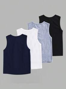 4pcs Young Boys' Casual Comfortable Tank Tops, Assorted Colors, Suitable For Spring/Summer - Multicolor - View 2