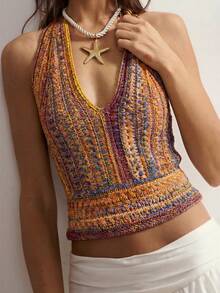 Bohemela 女士撞色露背系带性感百搭约会之夜针织上衣 - 彩色 - 查看 9