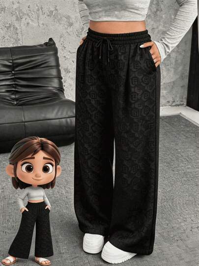 Pantalones de Chándal de Mujer con Patrón de Diamantes - Cintura Ajustable, Corte Wide Leg, Comodidad Máxima